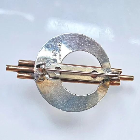 Vintage 10K GF Sterling Silver& Opal Modernist Deco Geometric Brooch Pin Pendant - Picture 3 of 9